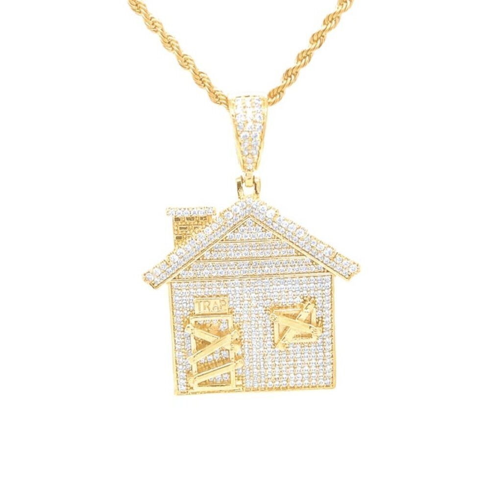Diamond Trap House Pendant in 14k Gold & 24" Chain